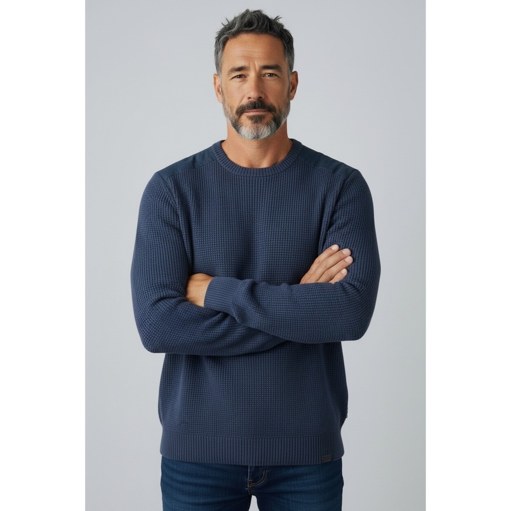 Kuhl Evader Sweater Mens M Navy Excellent Merino Wool Organic Cotton Waffle Knit